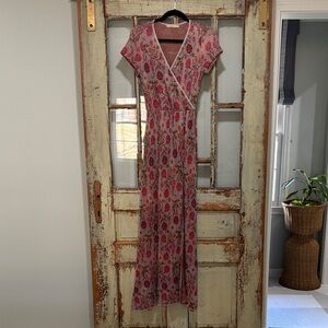 Chic Floral Wrap Maxi Dress in Pink